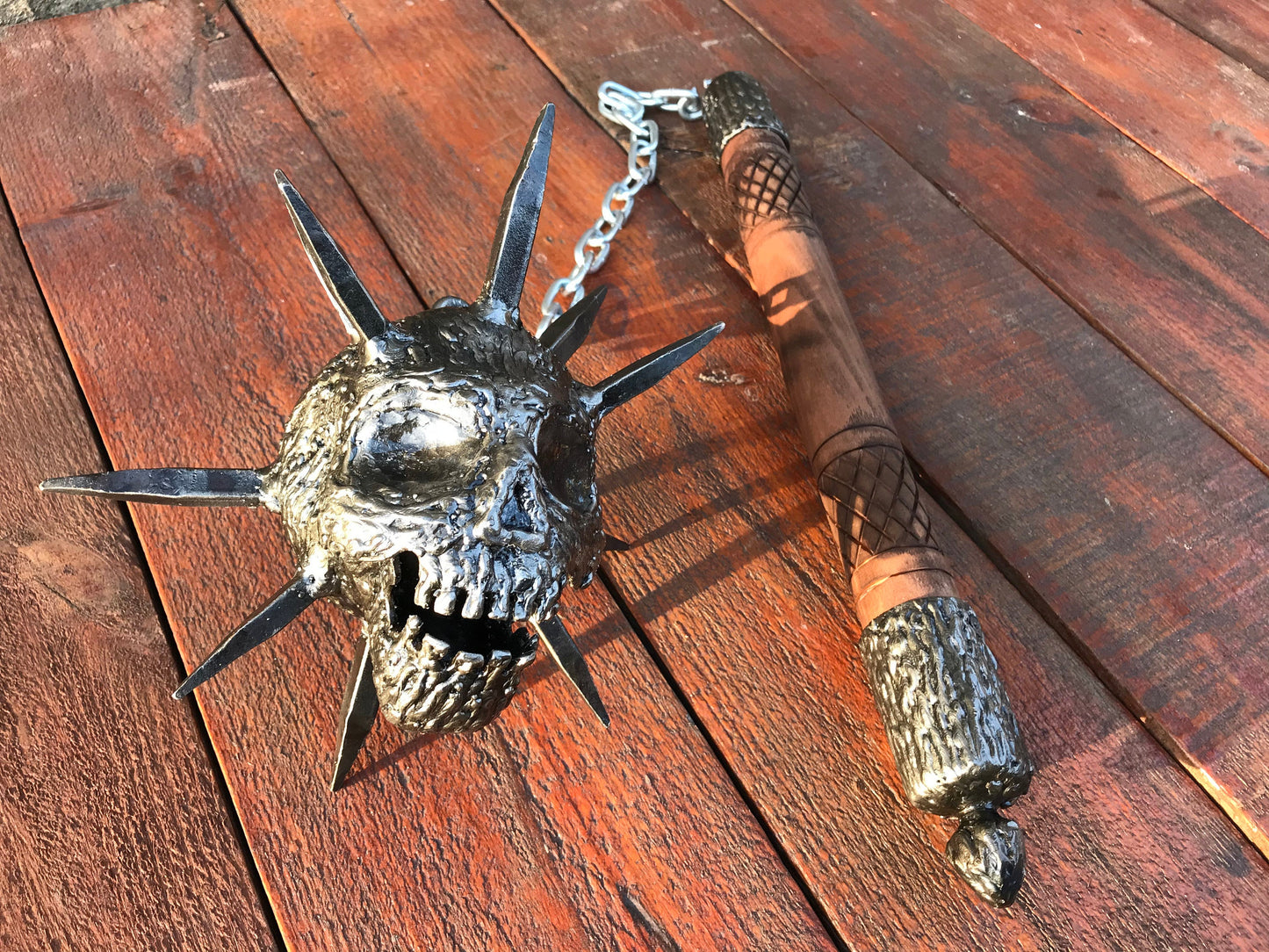 Mace, flail, chain flail, creepy, horror, death, Halloween, skull gift, mens gifts, gift for men, axe, military skull, skeleton, skull armor