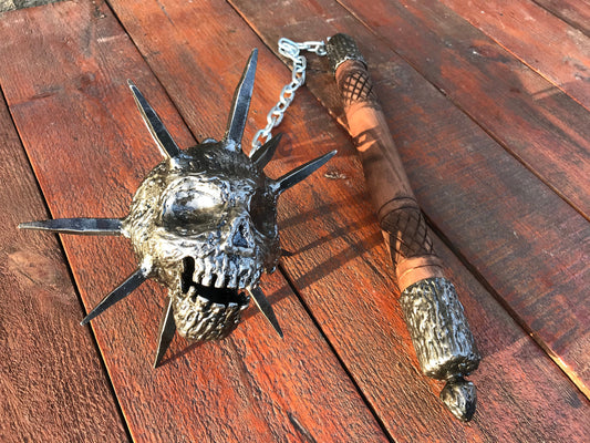 Mace, flail, chain flail, creepy, horror, death, Halloween, skull gift, mens gifts, gift for men, axe, military skull, skeleton, skull armor