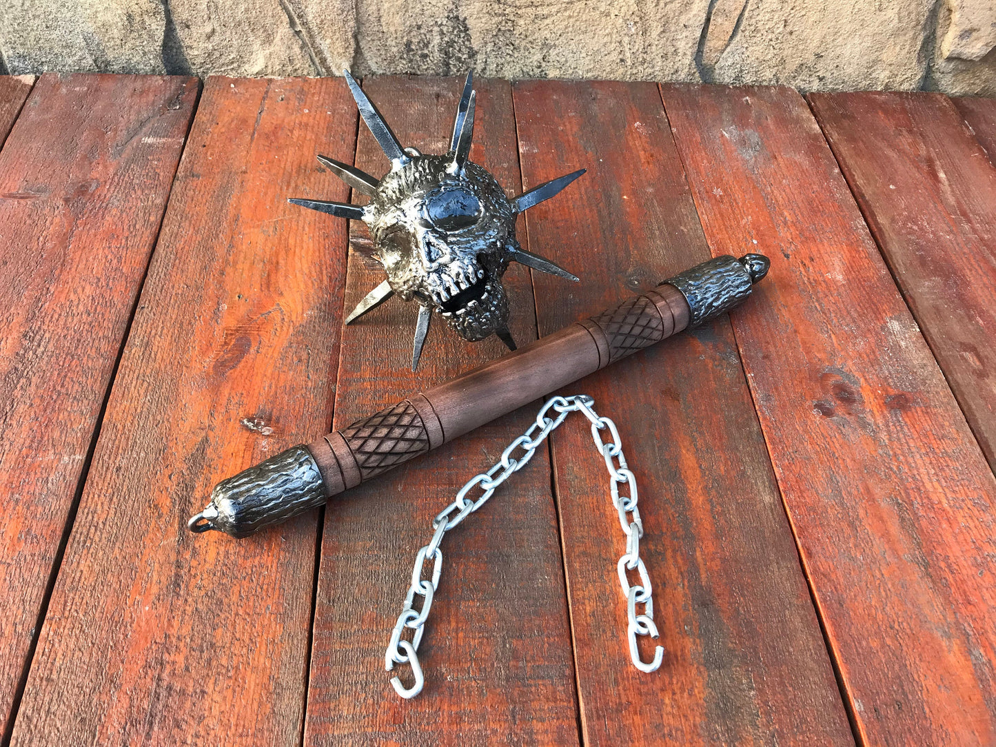 Mace, flail, chain flail, creepy, horror, death, Halloween, skull gift, mens gifts, gift for men, axe, military skull, skeleton, skull armor