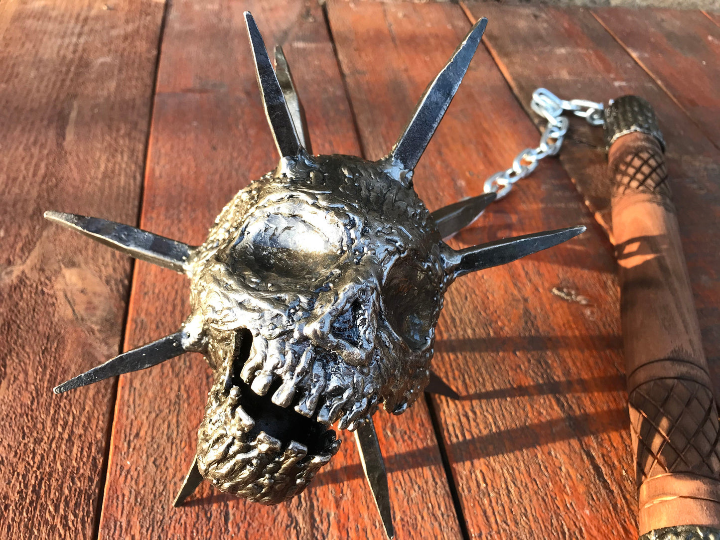 Mace, flail, chain flail, creepy, horror, death, Halloween, skull gift, mens gifts, gift for men, axe, military skull, skeleton, skull armor