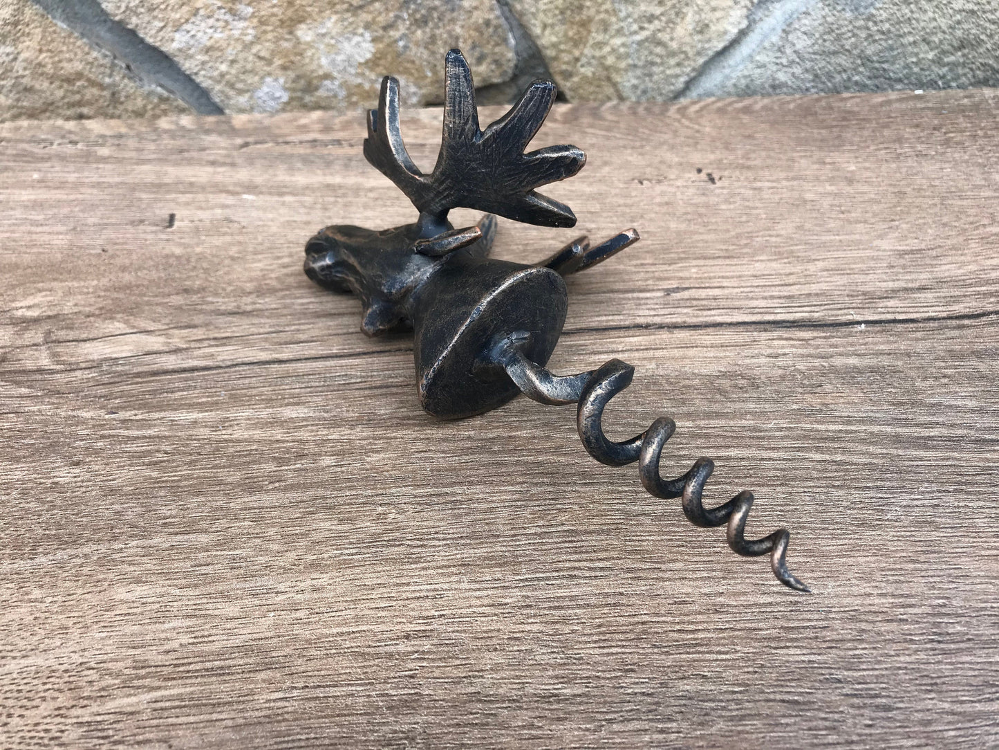 Corkscrew, bottle opener, cork screw, moose, antlers, moose decor, iron gift for him, wine lover gift, wine accessory, BBQ gift,kitchen gift