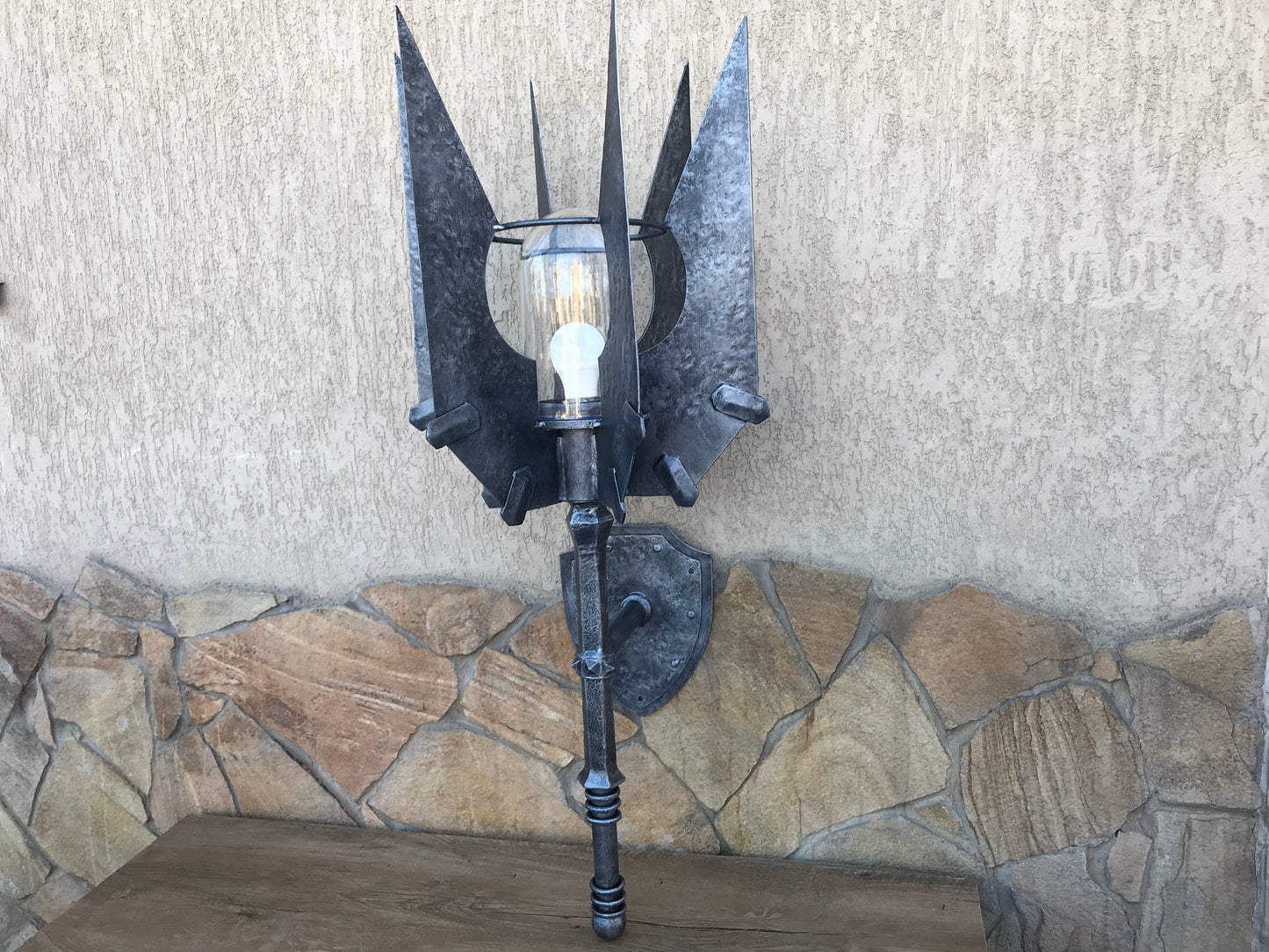 Wall sconce, Saurons mace, mace, sconce light, Sauron, hand forged mace, hand forged sconce, cosplay weapon, viking axe
