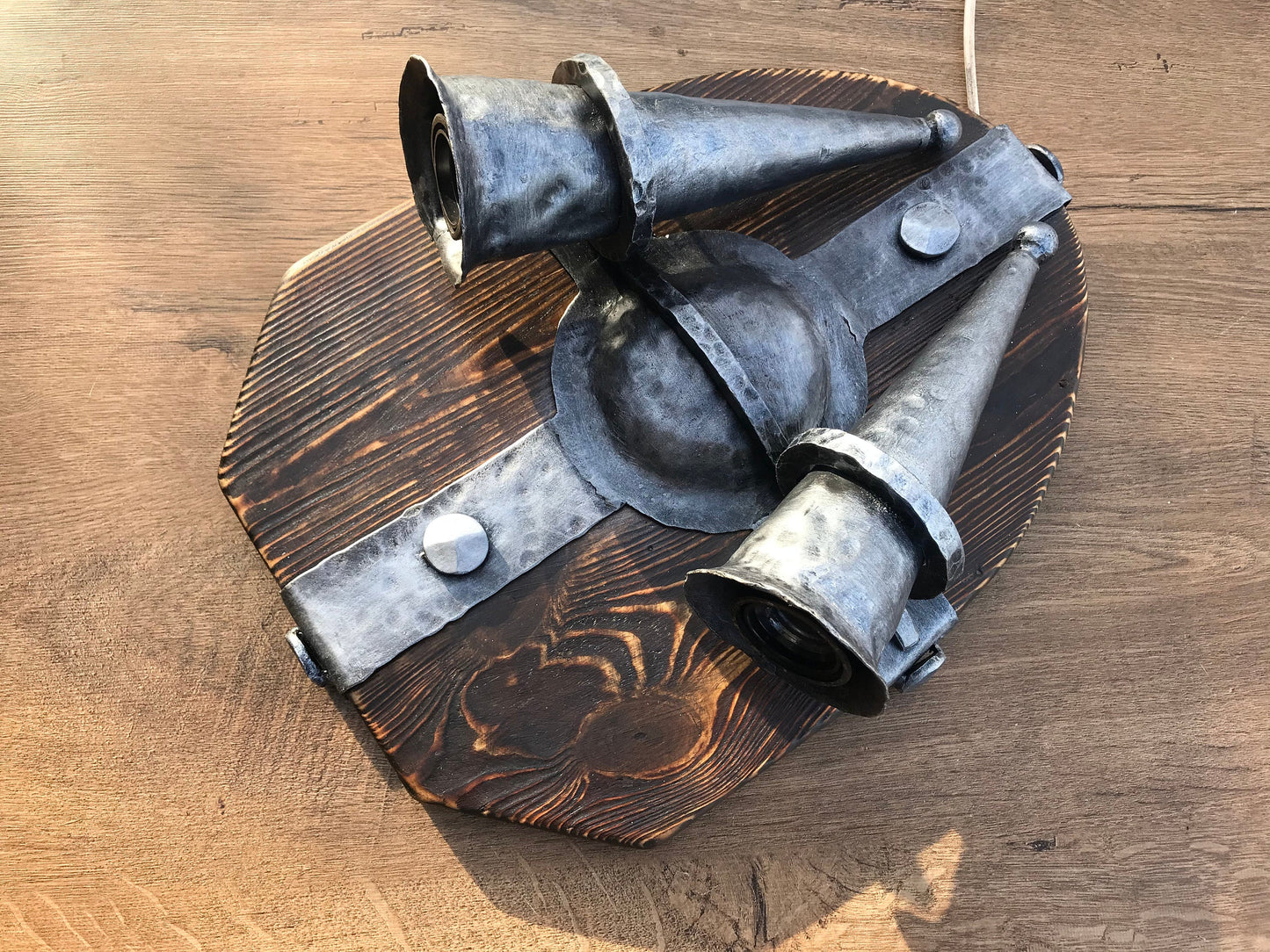 Wall sconce, medieval, midcentury, prehistoric, cave, castle, viking, rustic, porch lantern, shield, medieval gift, cave wall art, torch