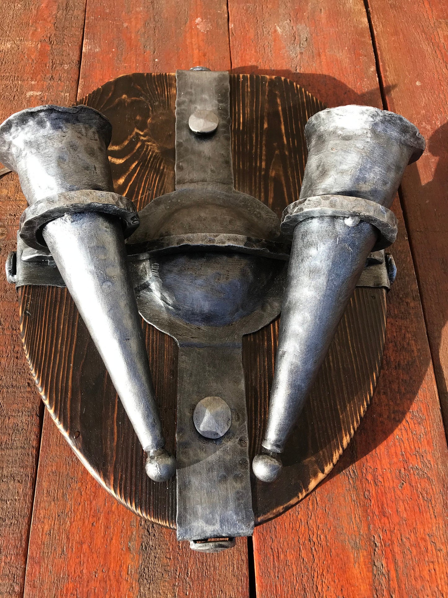 Wall sconce, medieval, midcentury, prehistoric, cave, castle, viking, rustic, porch lantern, shield, medieval gift, cave wall art, torch