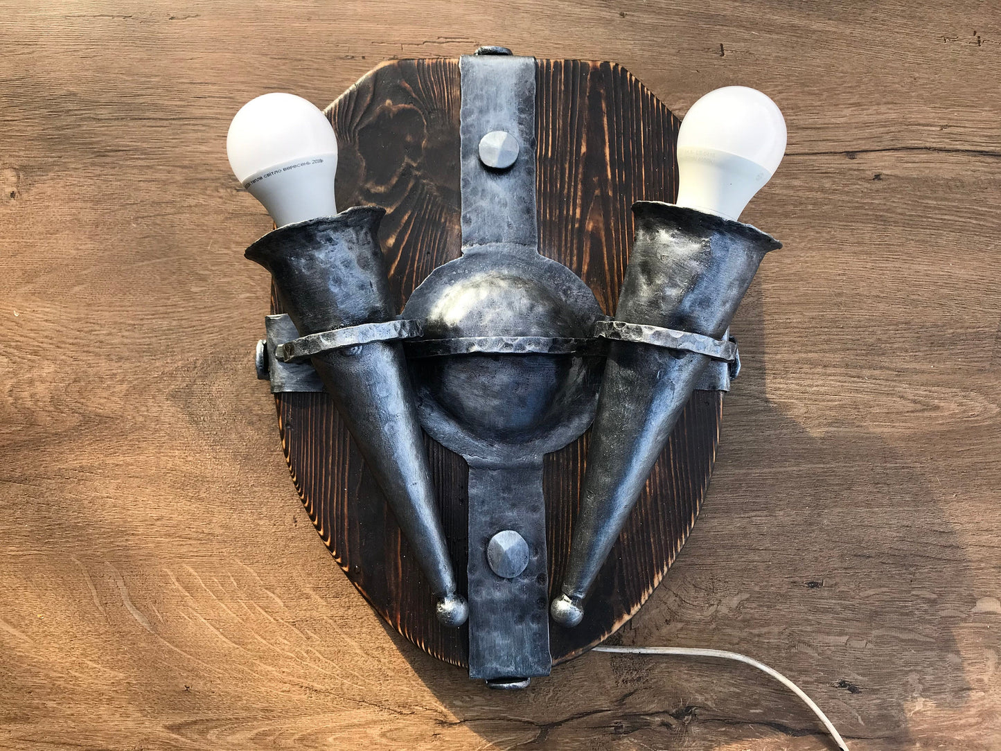 Wall sconce, medieval, midcentury, prehistoric, cave, castle, viking, rustic, porch lantern, shield, medieval gift, cave wall art, torch