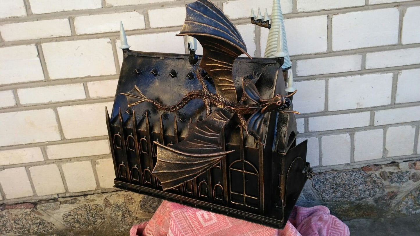 Castle mailbox, dragon, post box, custom mailbox, mailbox post, mail box, Gothic, castle, medieval castle, castle decor, postbox, turret