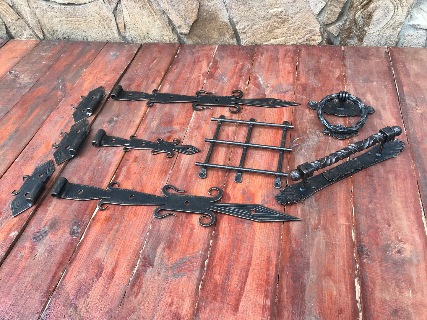 Door hardware, door accessories, door handle, door knocker, hinges, metal grate, door pull, blacksmith hardware, knob, entrance door pull