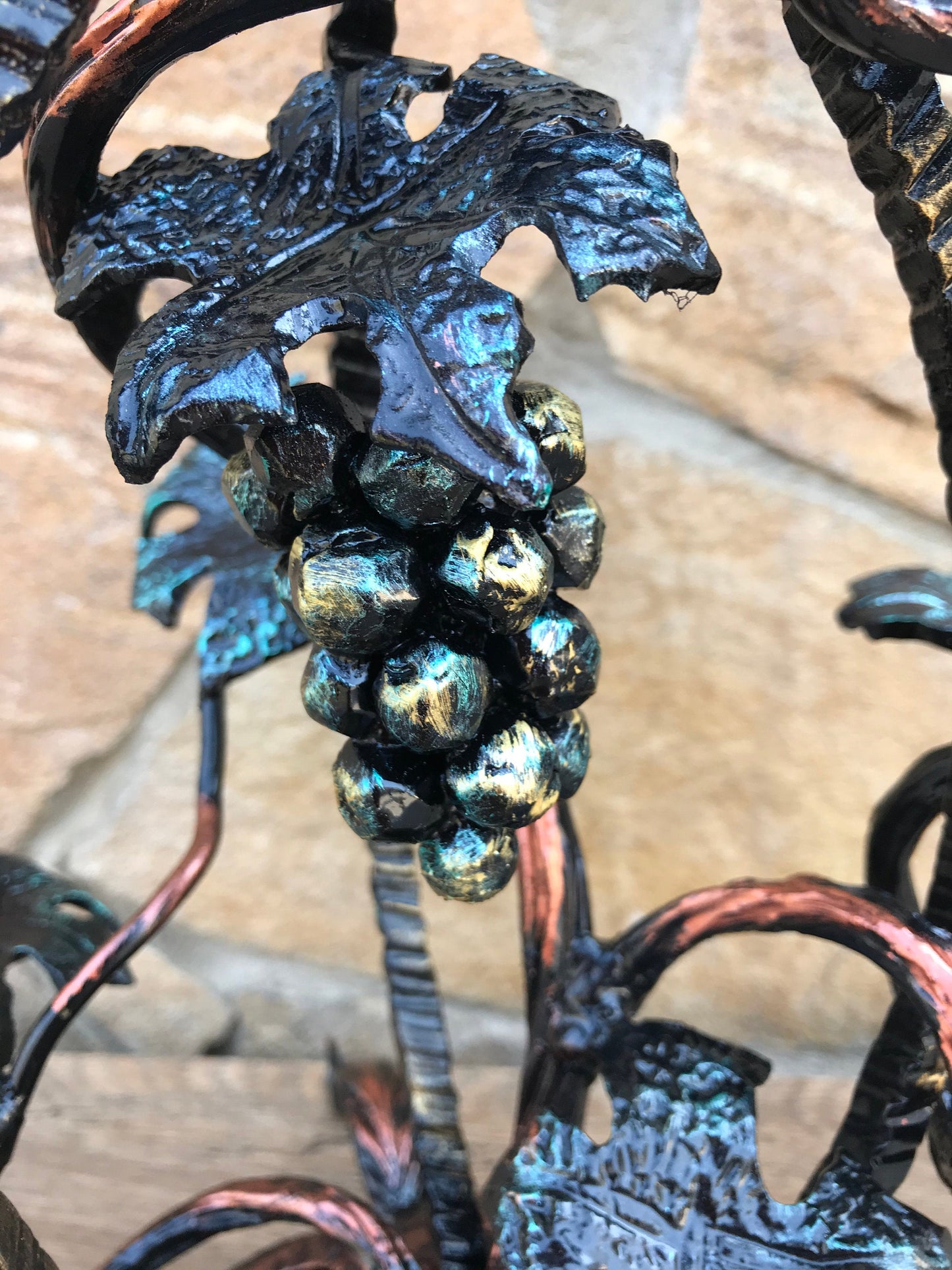 Candle holder, candlestick holder, 6 year anniversary, iron gift for her, steel anniversary, wedding anniversary, grape vine decor, grapes