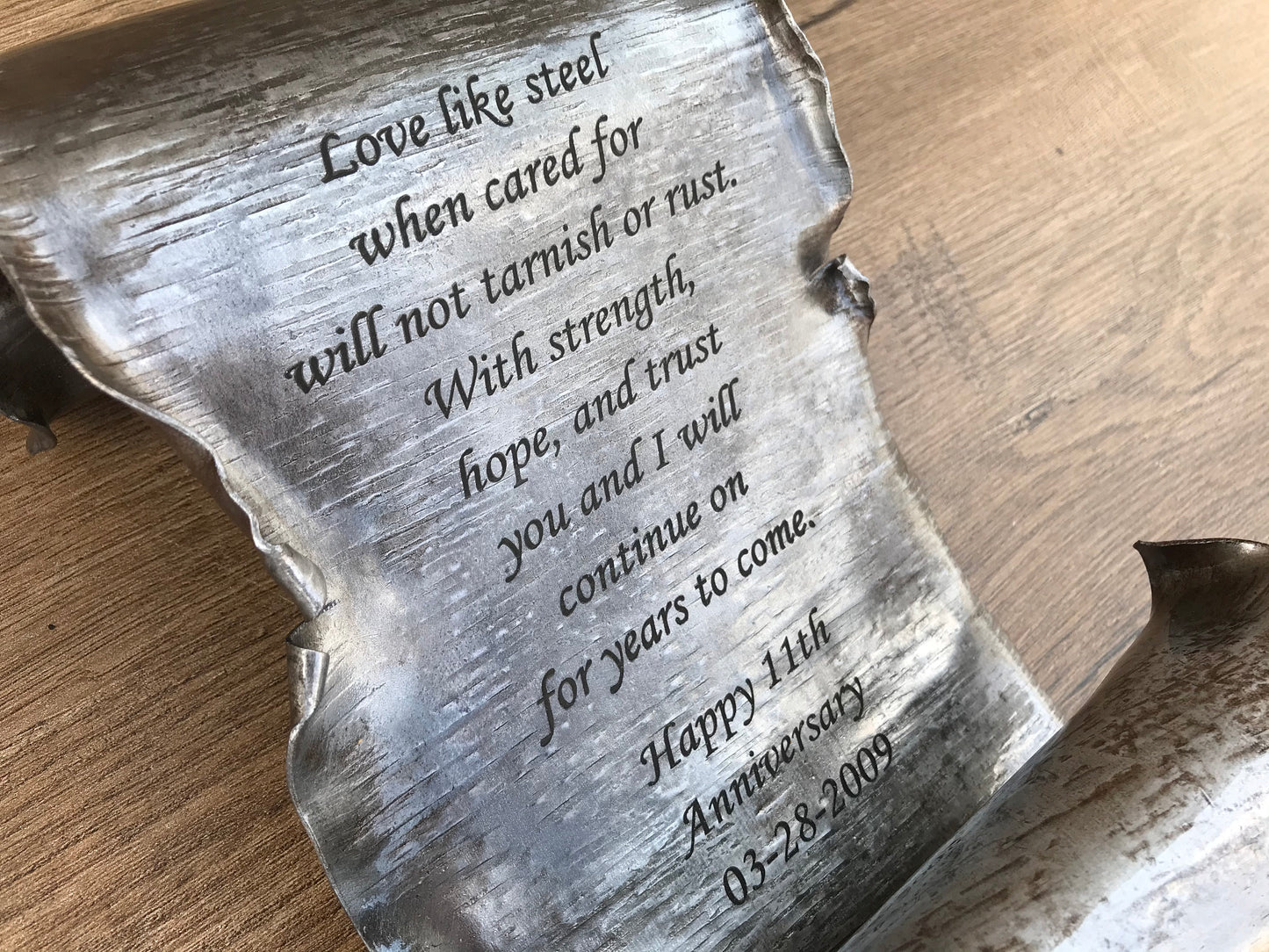 Steel scroll, 11th anniversary, steel anniversary gift, 11 year anniversary,wedding anniversary,partner gifts,steel gift for him,steel gifts