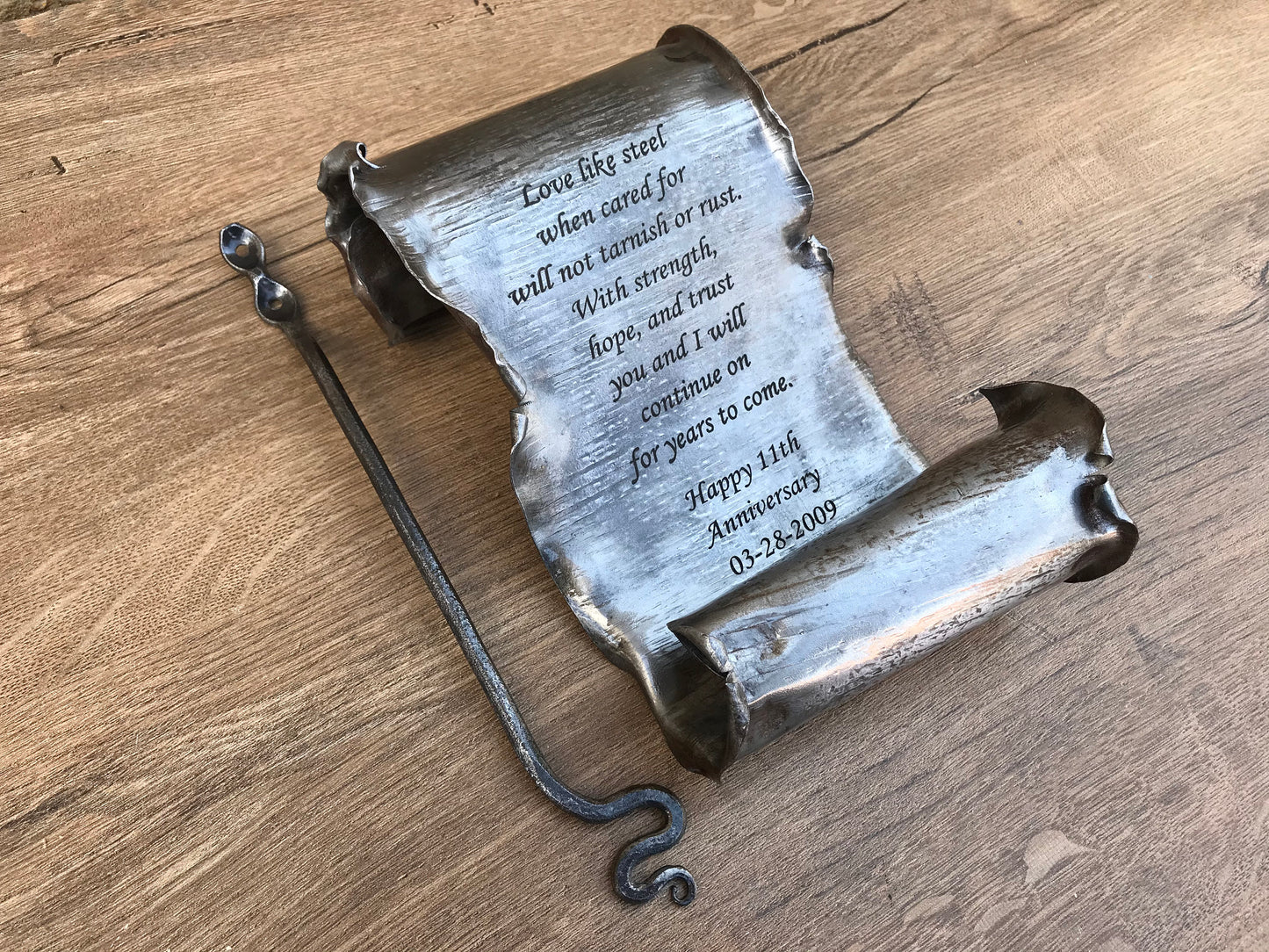 Steel scroll, 11th anniversary, steel anniversary gift, 11 year anniversary,wedding anniversary,partner gifts,steel gift for him,steel gifts