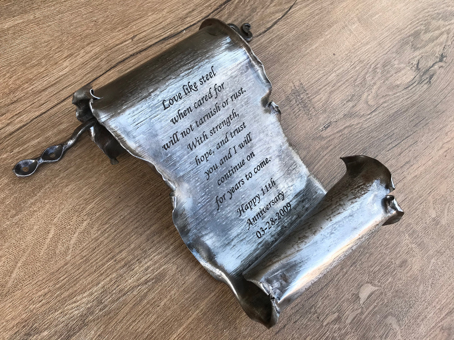 Steel scroll, 11th anniversary, steel anniversary gift, 11 year anniversary,wedding anniversary,partner gifts,steel gift for him,steel gifts