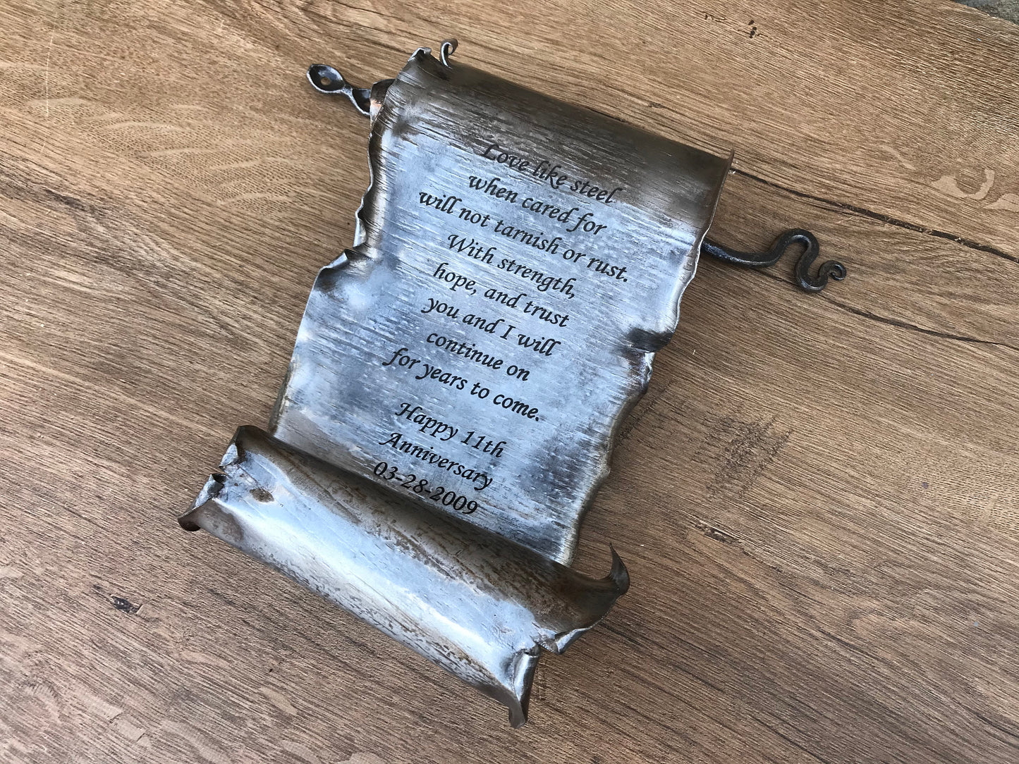 Steel scroll, 11th anniversary, steel anniversary gift, 11 year anniversary,wedding anniversary,partner gifts,steel gift for him,steel gifts
