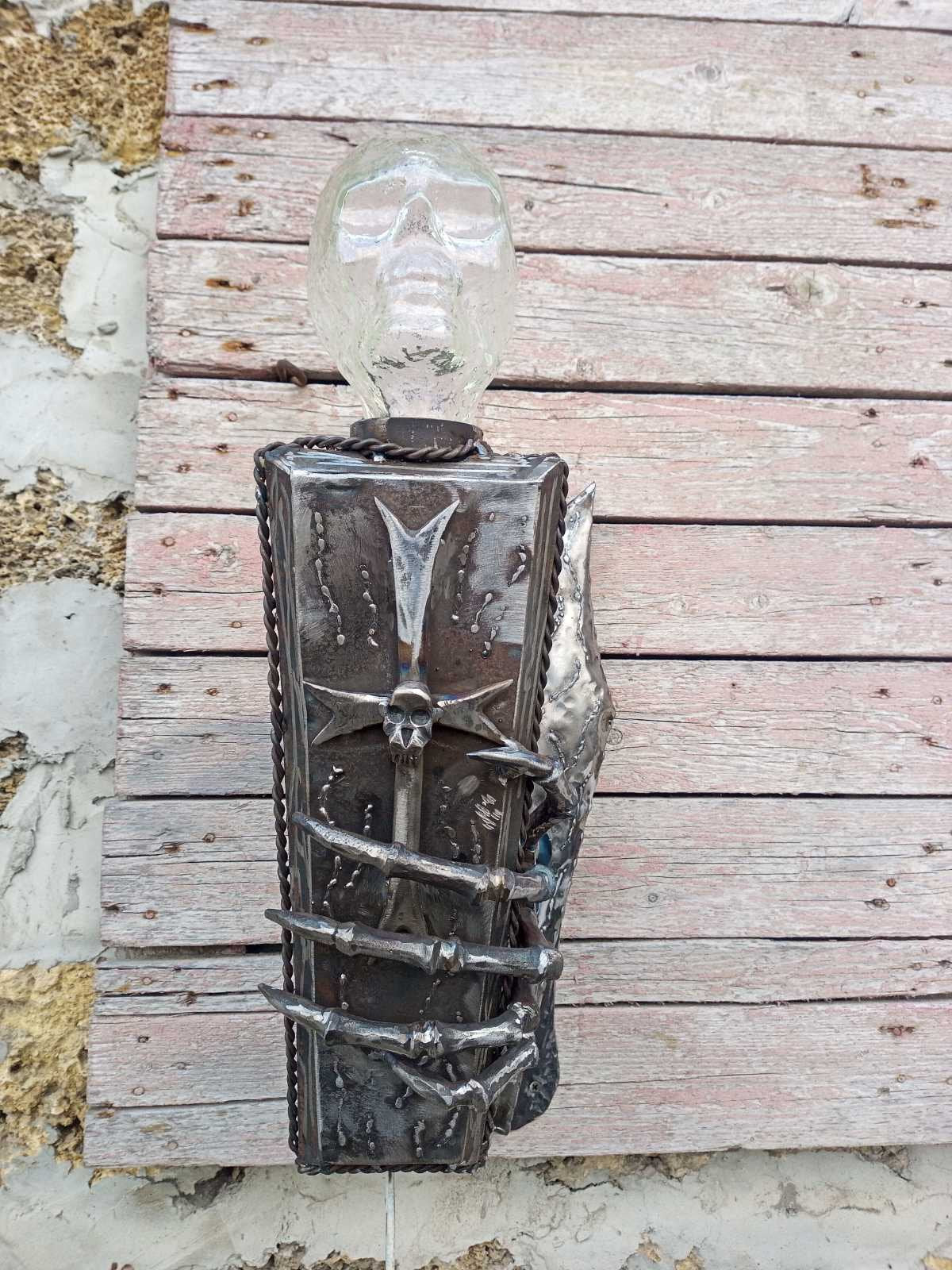 Skull sconce, horror light, wall sconce, scary, coffin, skeleton, zombie, Halloween, creepy lamp, Gothic, castle sconce, Day of the Dead