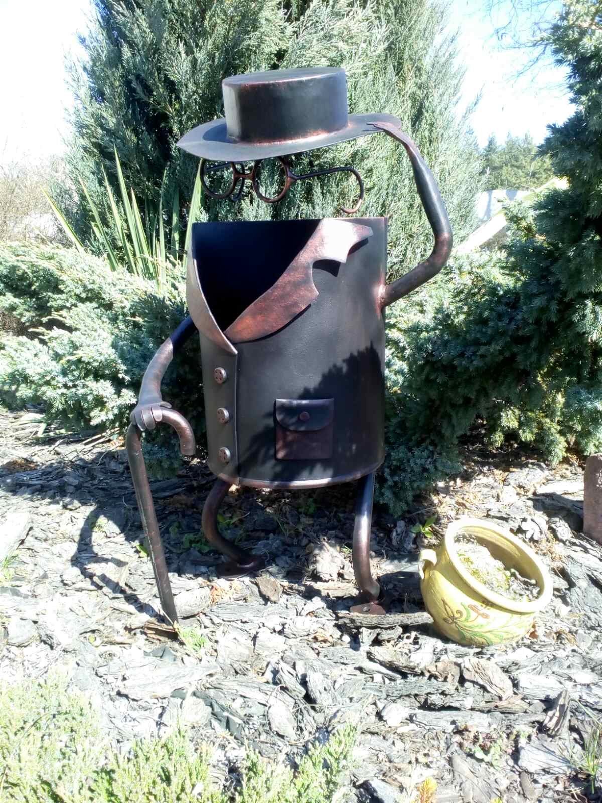 Trash bin, garbage can, garden gnome, garbage bin, garden gift, trash can, garden statue, waste bin, waste basket,bar decor,restaurant decor