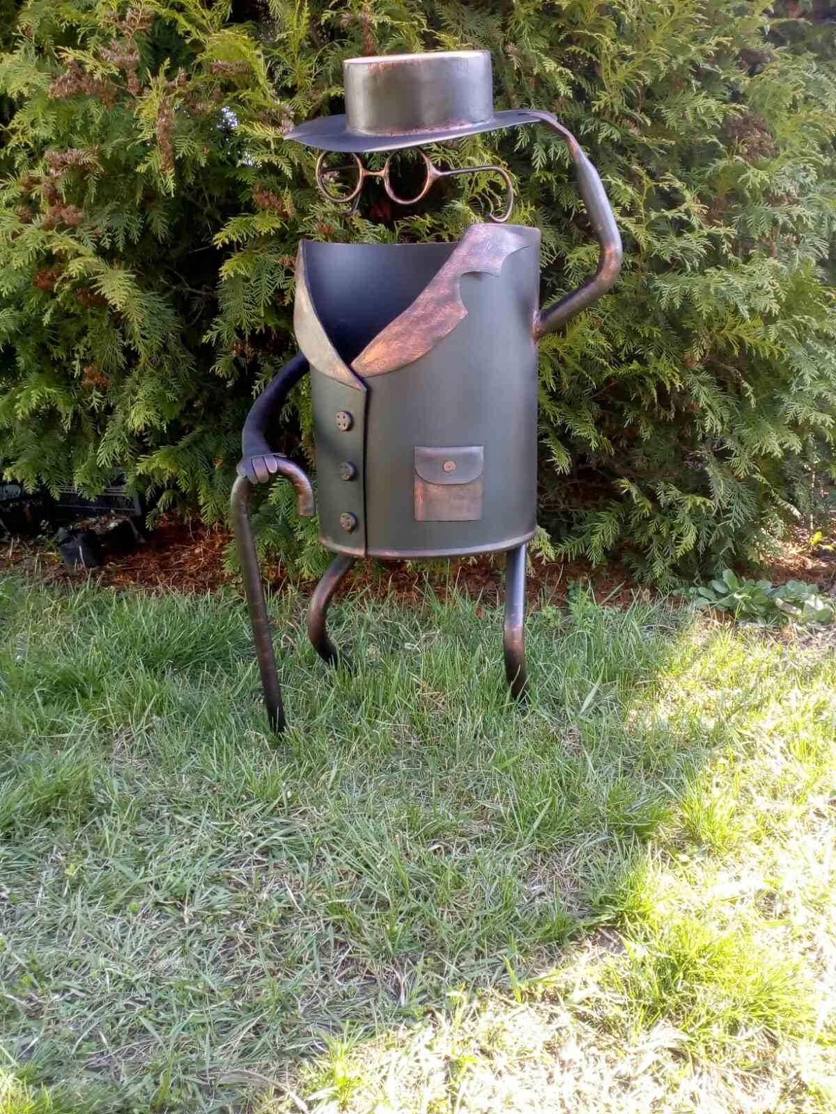 Trash bin, garbage can, garden gnome, garbage bin, garden gift, trash can, garden statue, waste bin, waste basket,bar decor,restaurant decor