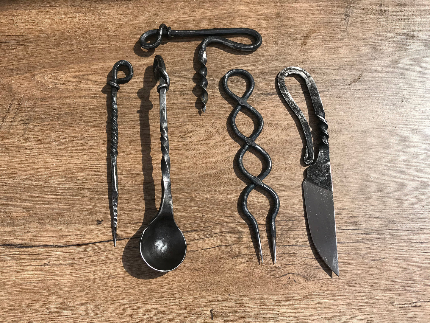 Viking steel cutlery set, rustic cutlery, reenactment, SCA, LARP, medieval kitchen,viking style cutlery,rustic kitchen,forged fork,traveling