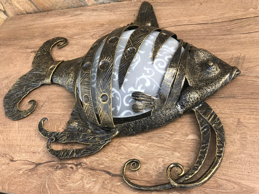 Fish lamp, wall sconce, fish light, sconce, wall lantern, fish art, costal decor, sea decor, ocean decor, beach decor, fish,hand forged lamp