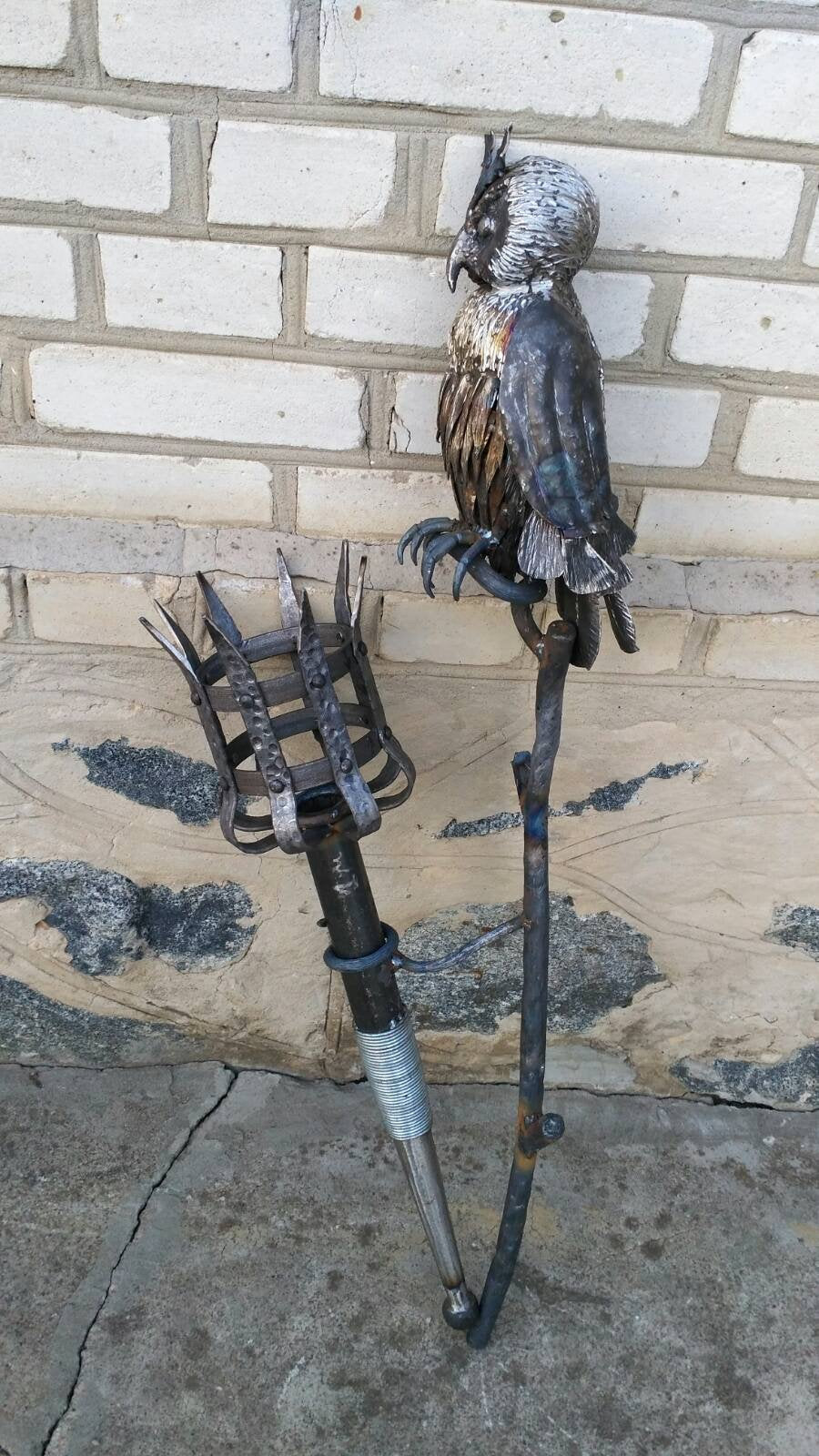 Candle holder, torch, metal candle holder, candle stick, iron anniverary, wall sconce, candlestick holder, iron gift, owl decor, oak decor