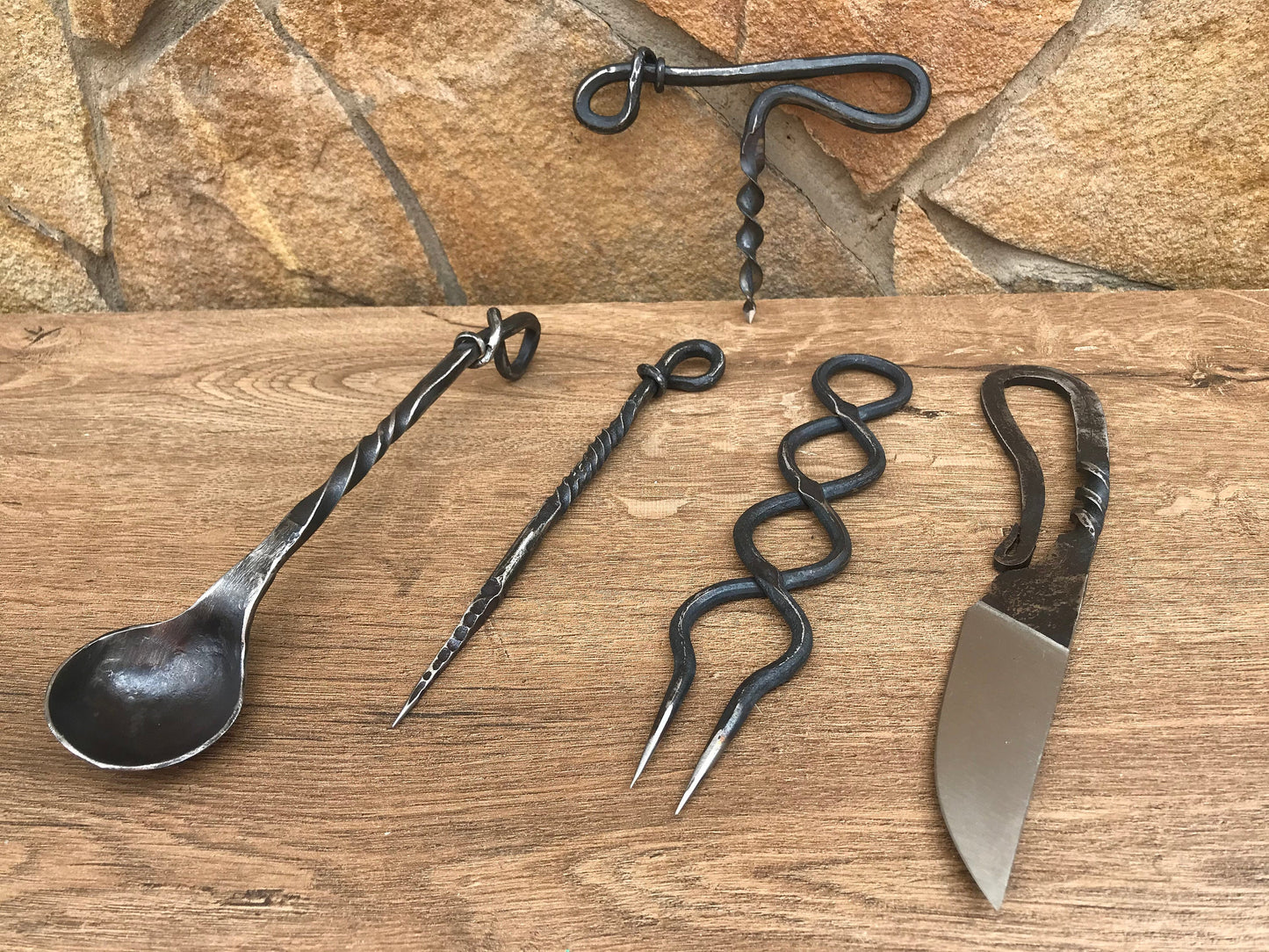 Viking steel cutlery set, rustic cutlery, reenactment, SCA, LARP, medieval kitchen,viking style cutlery,rustic kitchen,forged fork,traveling
