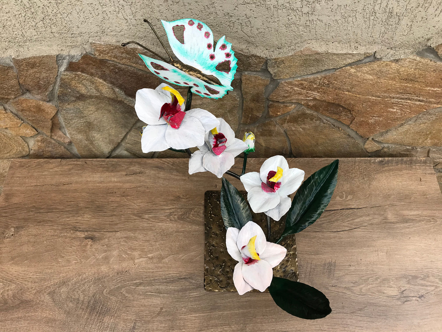 Metal orchid, hand forged orchid, orchid gift, orchid stand, orchid flower, gift for wife, iron orchid, orchid art, garden decor, yard art