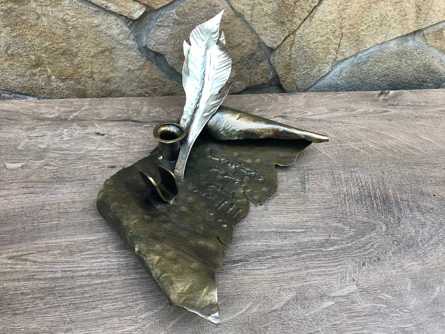 Pen holder, pencil holder, business card holder, desk organizer, feather, desk decor, personalized gift, iron gift, mens gift, womens gift