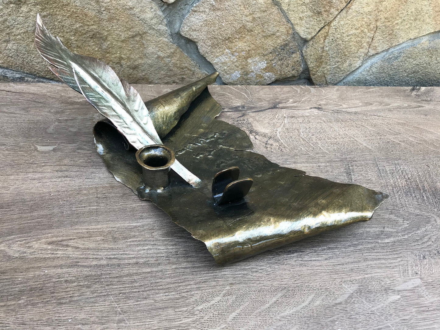 Pen holder, pencil holder, business card holder, desk organizer, feather, desk decor, personalized gift, iron gift, mens gift, womens gift