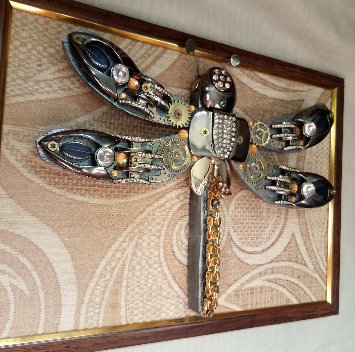 Steampunk painting, steampunk dragonfly, dragonfly, steampunk, industrial art, steampunk room decor,junk art,steampunk art,recycled,upcycled