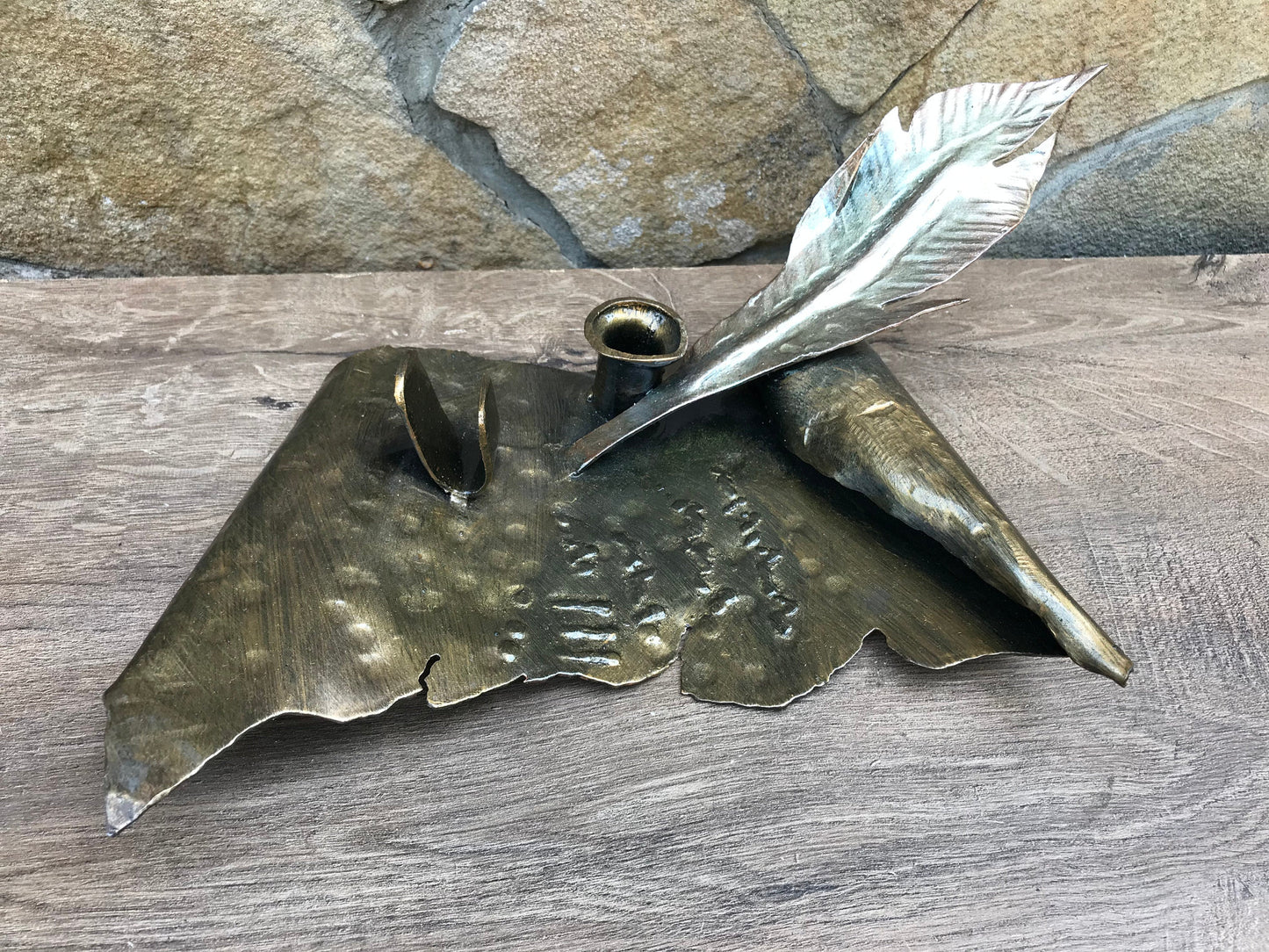 Pen holder, pencil holder, business card holder, desk organizer, feather, desk decor, personalized gift, iron gift, mens gift, womens gift