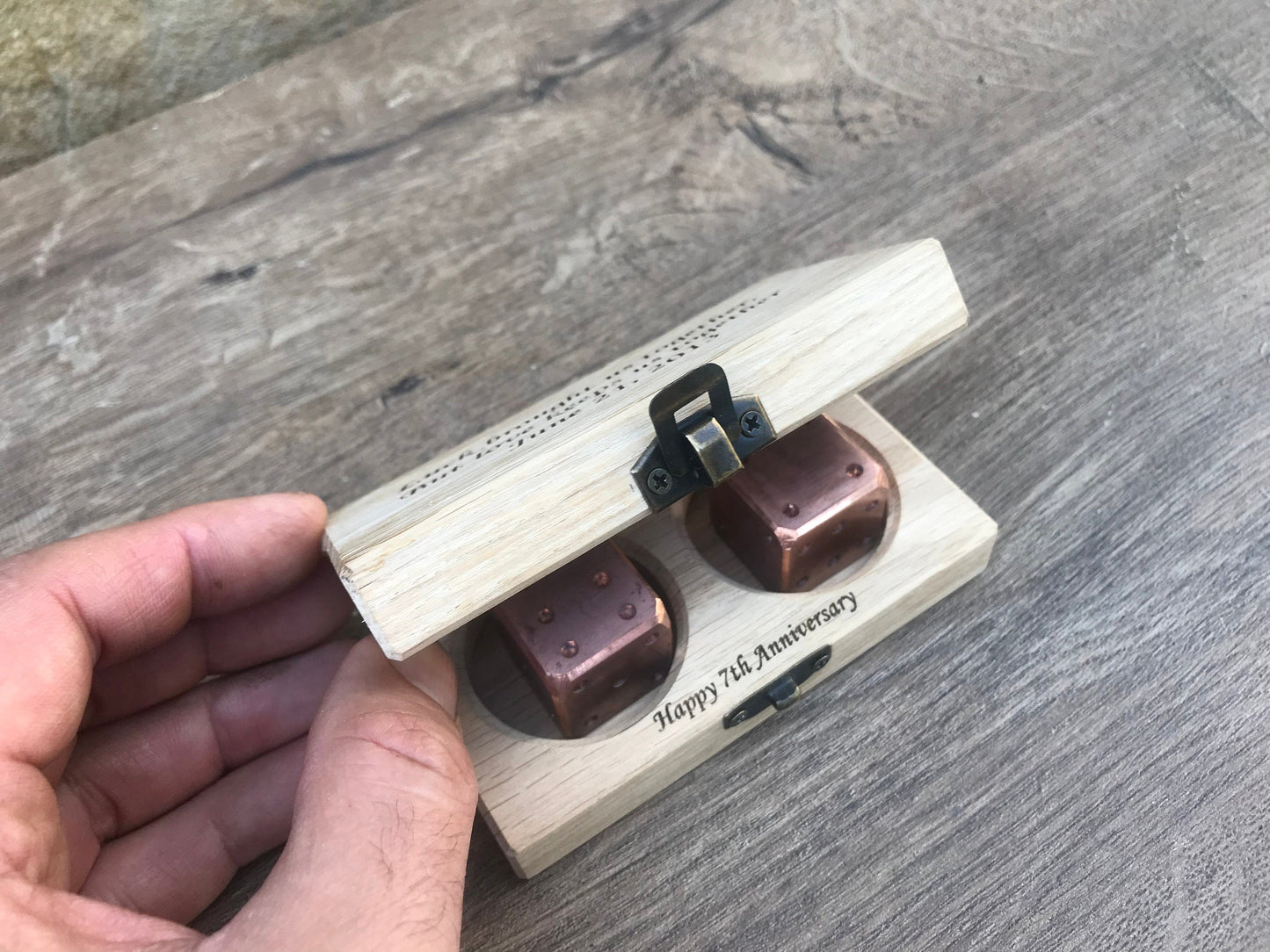 Copper anniversary, copper gift, copper dices, dice box, gift box, engraved gift, personalized gift, dice games, tabletop game, board game
