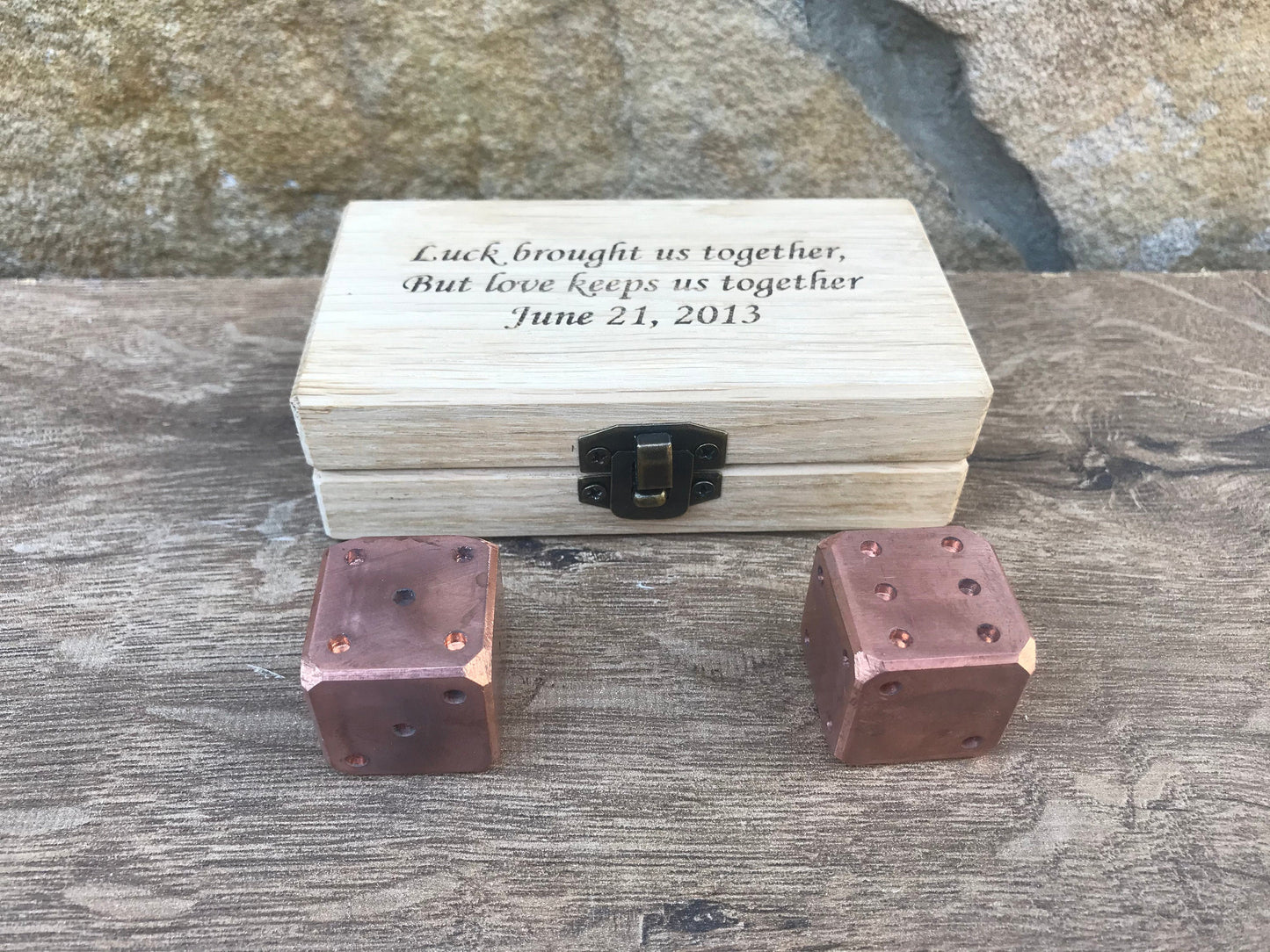 Copper anniversary, copper gift, copper dices, dice box, gift box, engraved gift, personalized gift, dice games, tabletop game, board game
