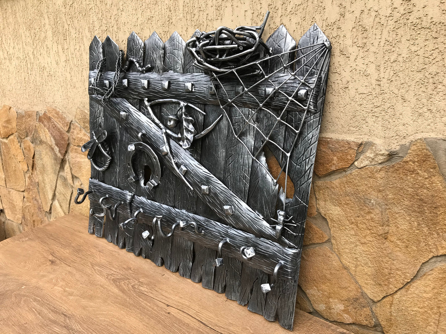 Wall hook, key holder, hooks, entryway decor, wall key holder, rustic decor, farmhouse, iron gift, iron anniversary, hallway, shelf, rack