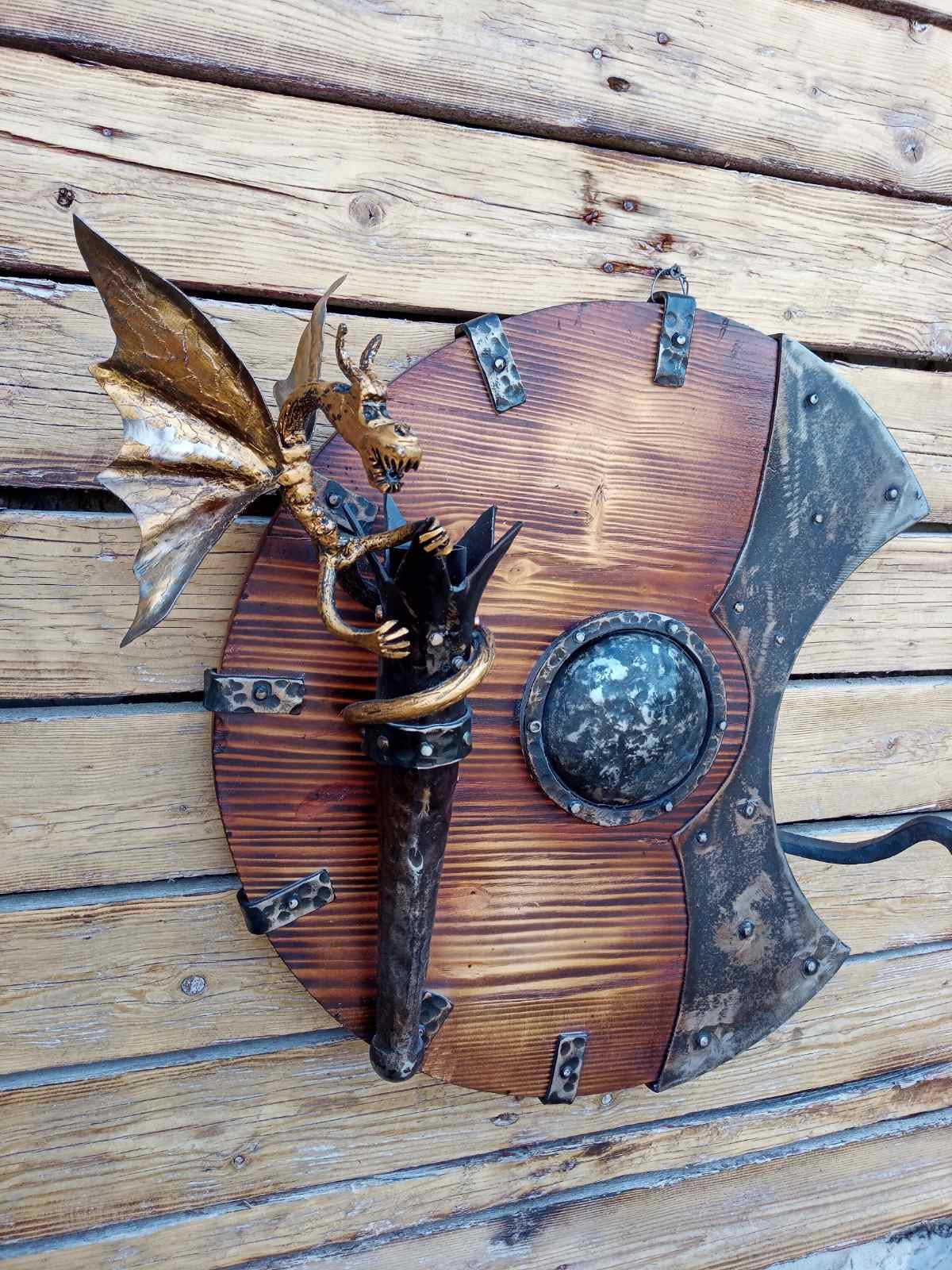 Wall sconce, dragon, castle decor, medieval lantern, shield, candle holder, torch, castle lamp, wall decor, Christmas, birthday, fairy lamp