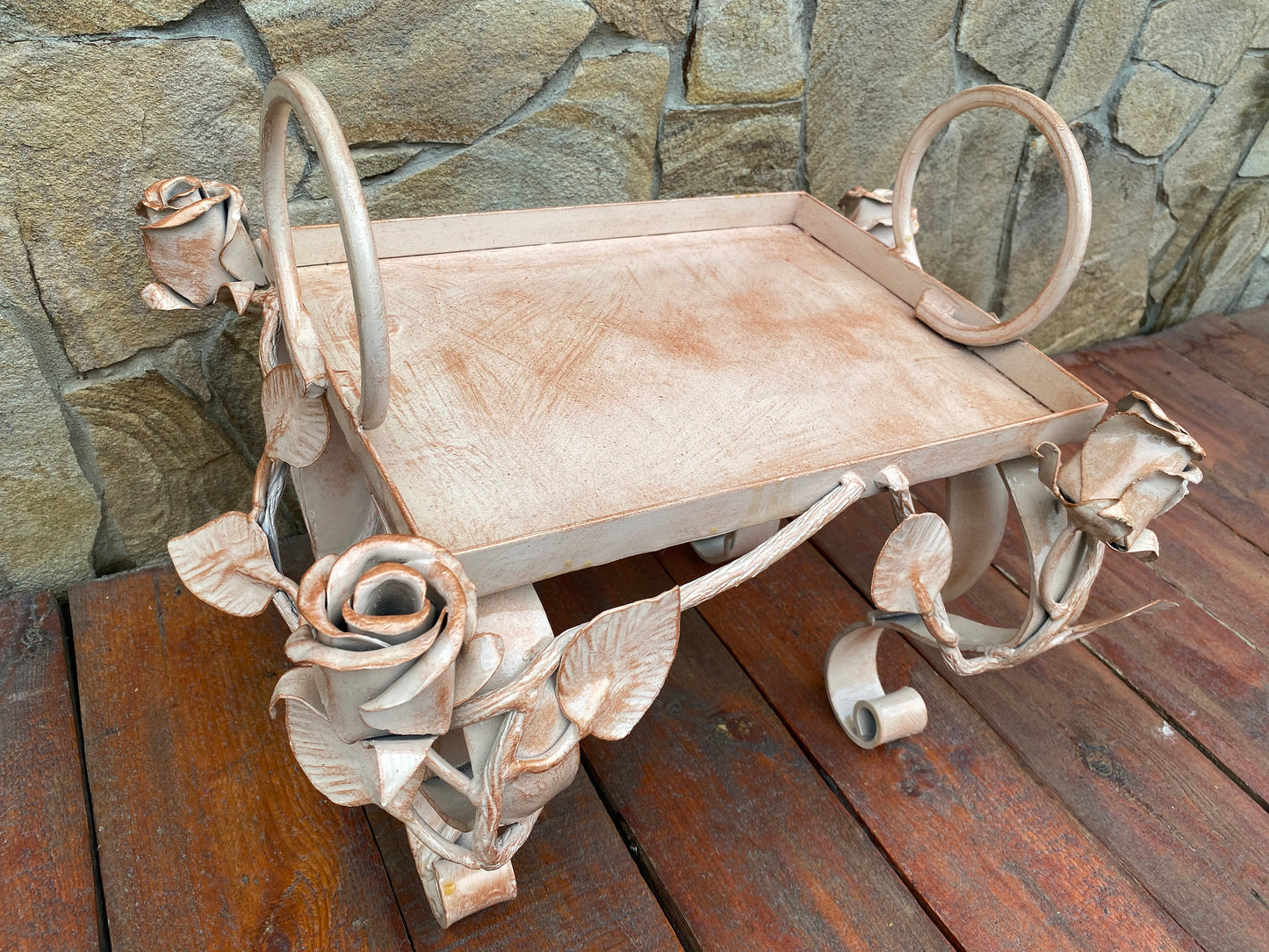 Wedding gift, gift for wife, table, rose, tray, iron anniversary, iron rose, floral, iron gift, Christmas gift,6th anniversary,birthday gift