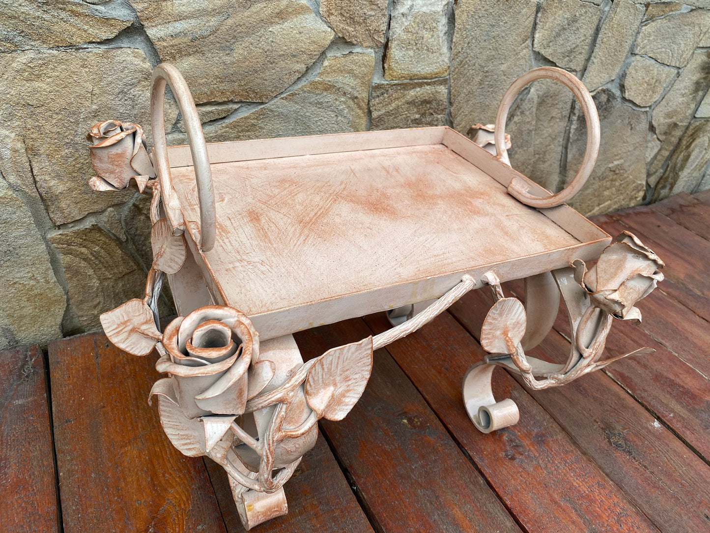 Wedding gift, gift for wife, table, rose, tray, iron anniversary, iron rose, floral, iron gift, Christmas gift,6th anniversary,birthday gift