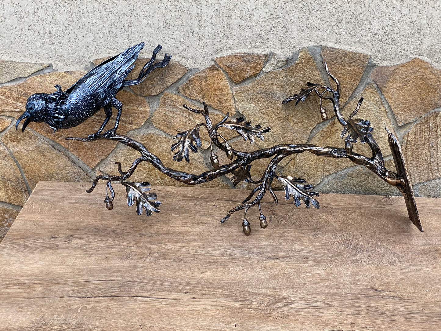 Raven, oak, acorn, wild nature, Christmas, bird, iron gift, anniversary, birthday, Hanging lamp, pendant light, wall sconce, wall hook