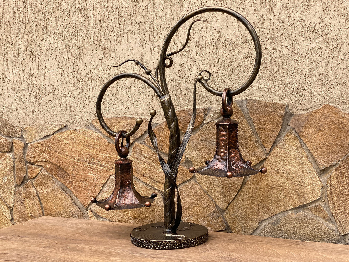 Fairy lamp, table lamp, night lamp, hand forged lamp, fairy light, anniversary gift, iron gift, bell, Christmas gift, wall sconce, wreath