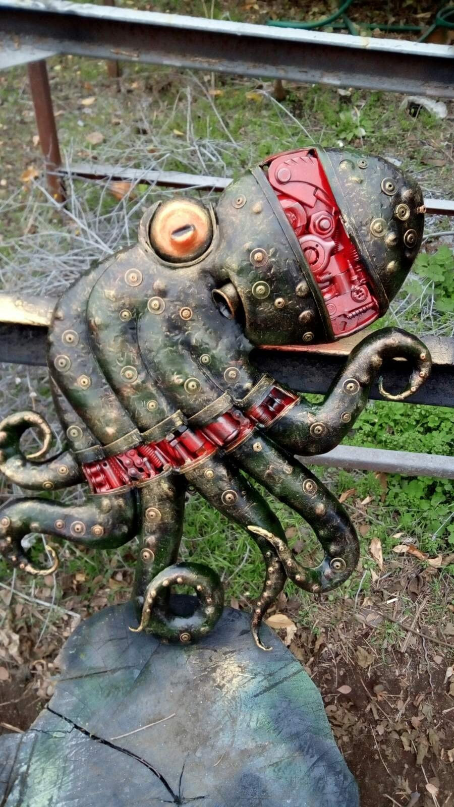 Steampunk octopus, octopus, steampunk, ocean decor, costal decor, iron gift, sculpture, junk art, steampunk decor, animal, Christmas