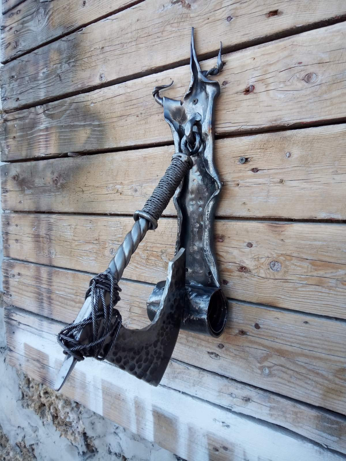 Door knocker, door pull, hinges, hardware, Christmas, birthday, axe, antique, vintage, midcentury, medieval, castle, man cave, iron gift