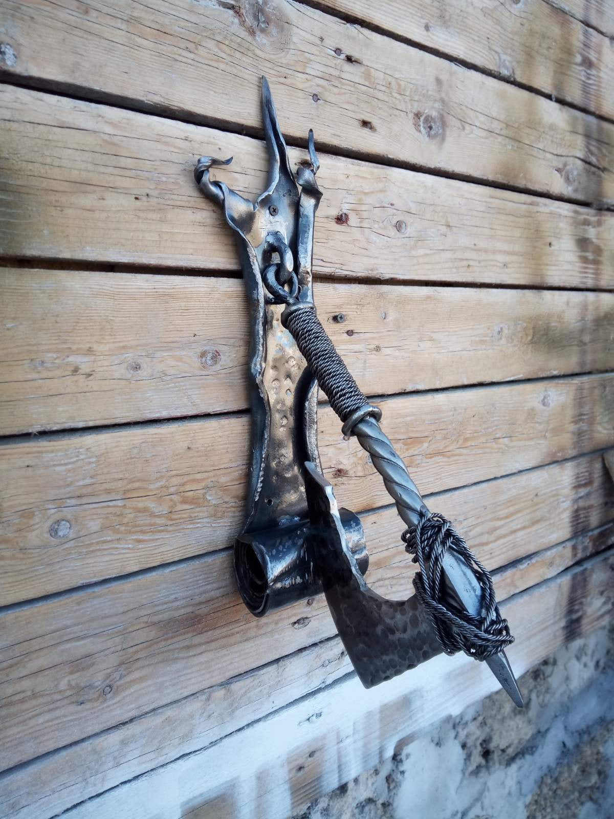 Door knocker, door pull, hinges, hardware, Christmas, birthday, axe, antique, vintage, midcentury, medieval, castle, man cave, iron gift