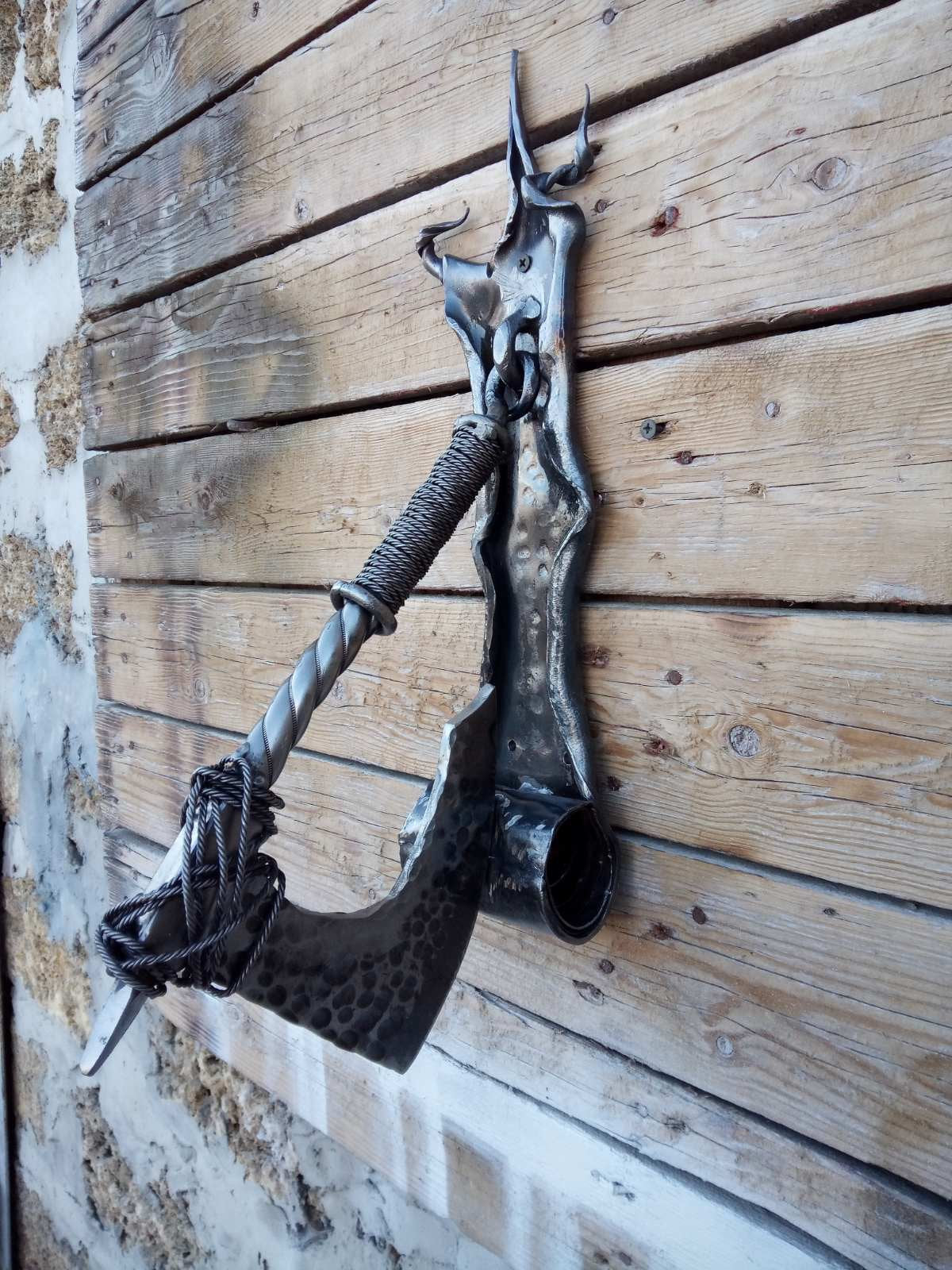 Door knocker, door pull, hinges, hardware, Christmas, birthday, axe, antique, vintage, midcentury, medieval, castle, man cave, iron gift