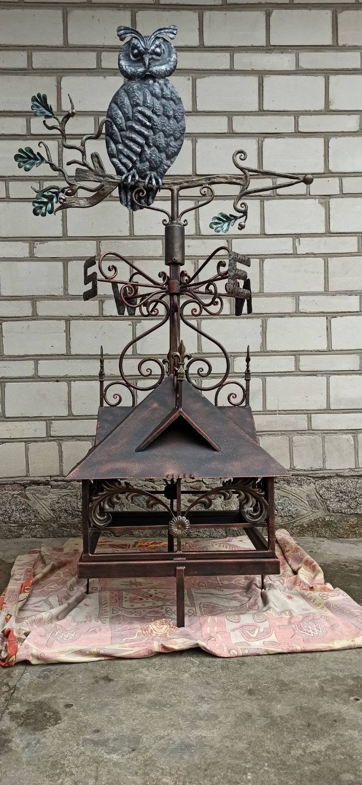 Weather vane, owl, oak decor, windvane, vane, wind vane, weathercock, roof mount, iron gift, Chrismas, birthday, wedding, new house