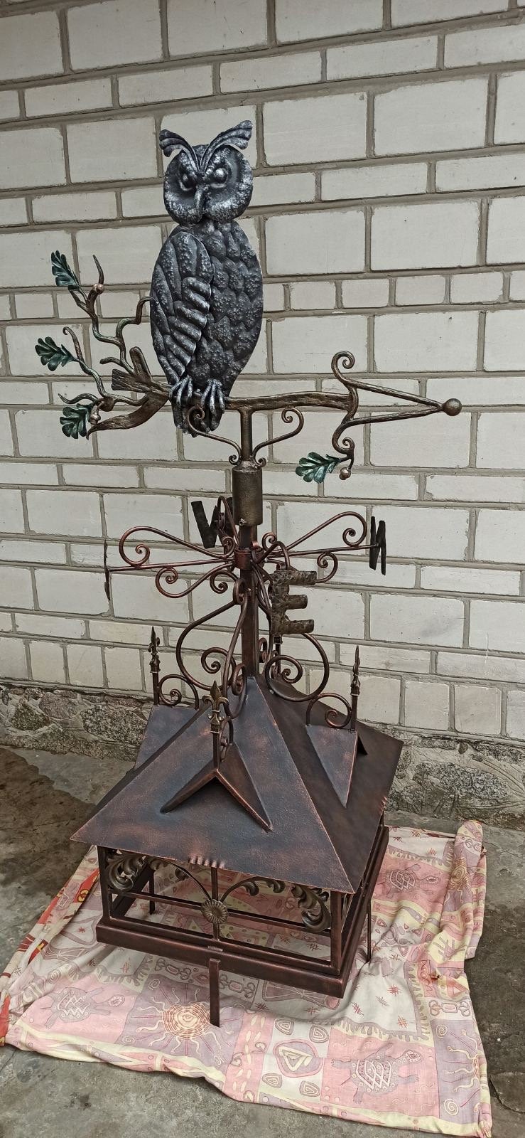 Weather vane, owl, oak decor, windvane, vane, wind vane, weathercock, roof mount, iron gift, Chrismas, birthday, wedding, new house