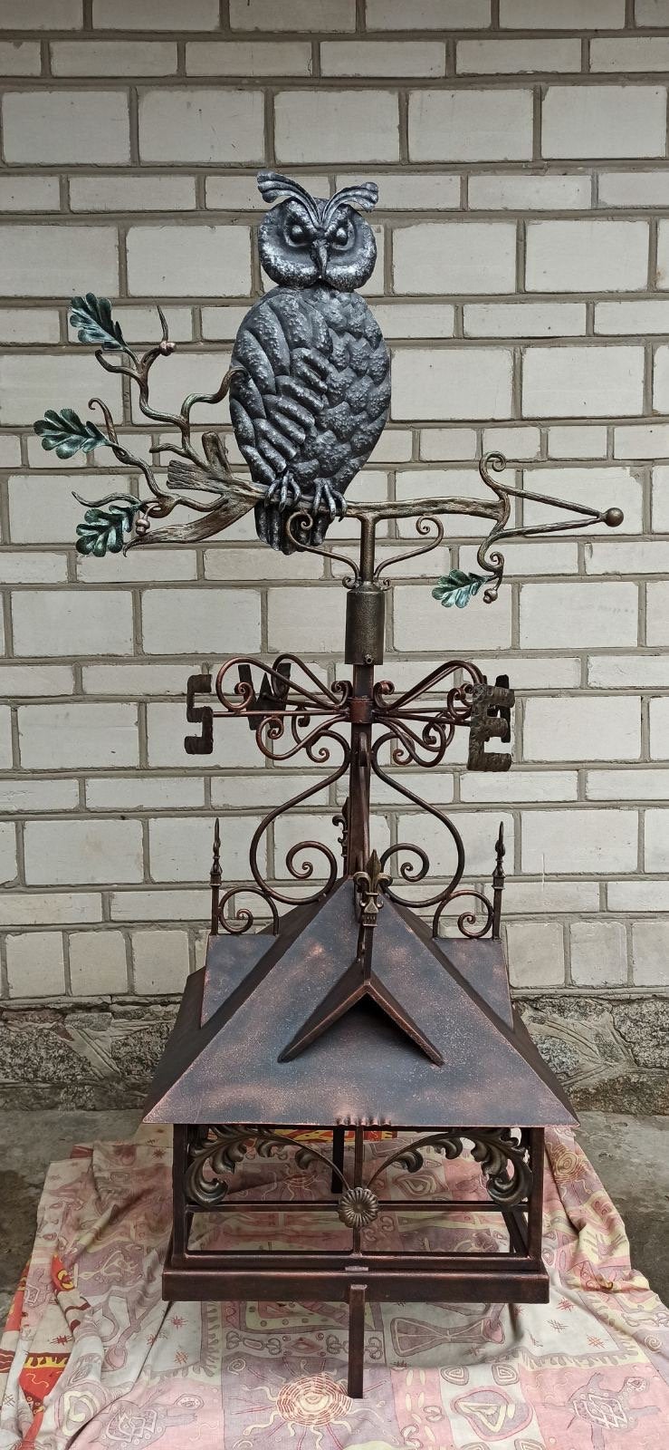 Weather vane, owl, oak decor, windvane, vane, wind vane, weathercock, roof mount, iron gift, Chrismas, birthday, wedding, new house