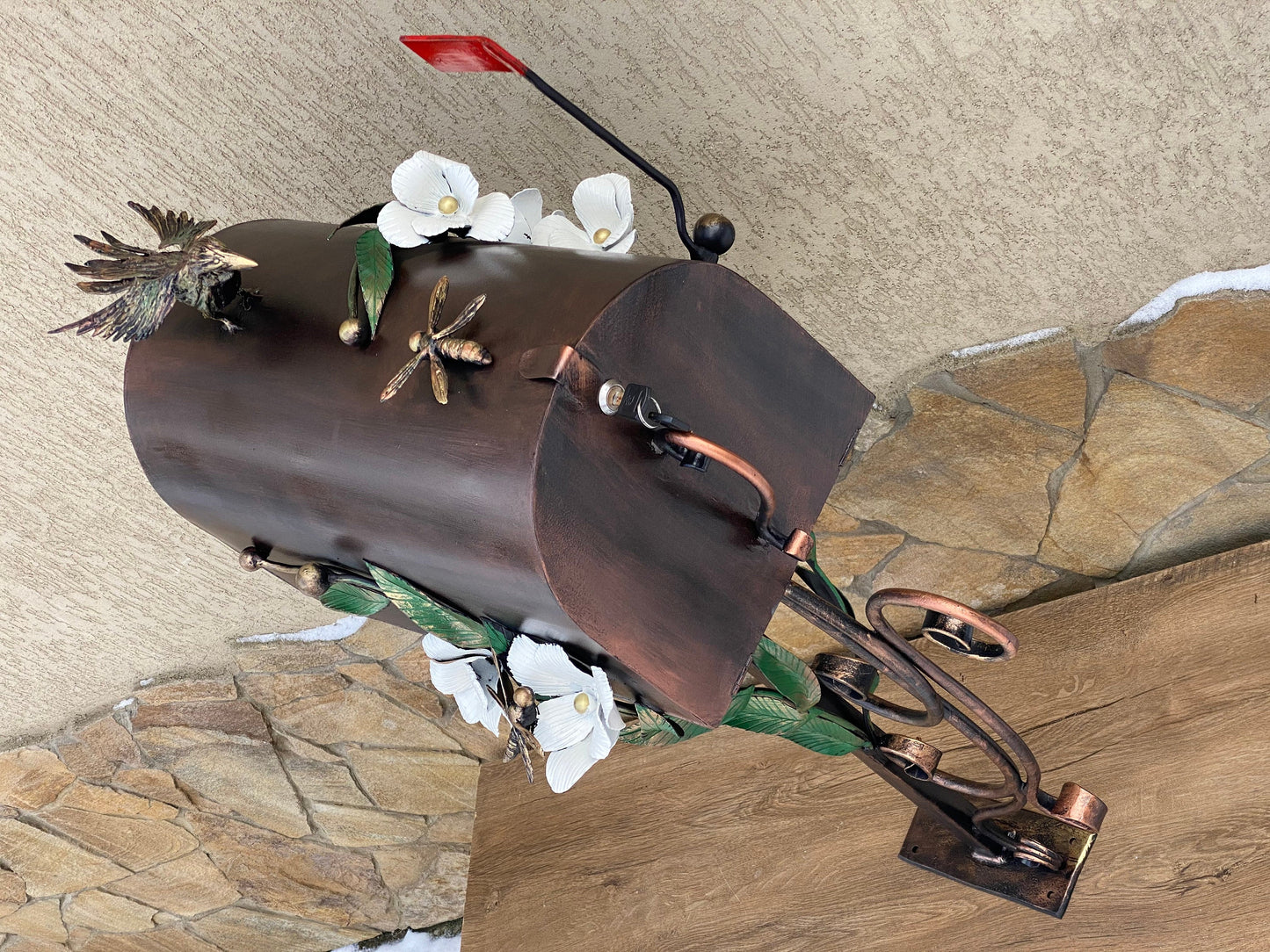 Mailbox, wild life, mail box, iron flower, forest, new house gift, engagement, Christmas, Mothers Day, steel gift, steel anniversary,grandma