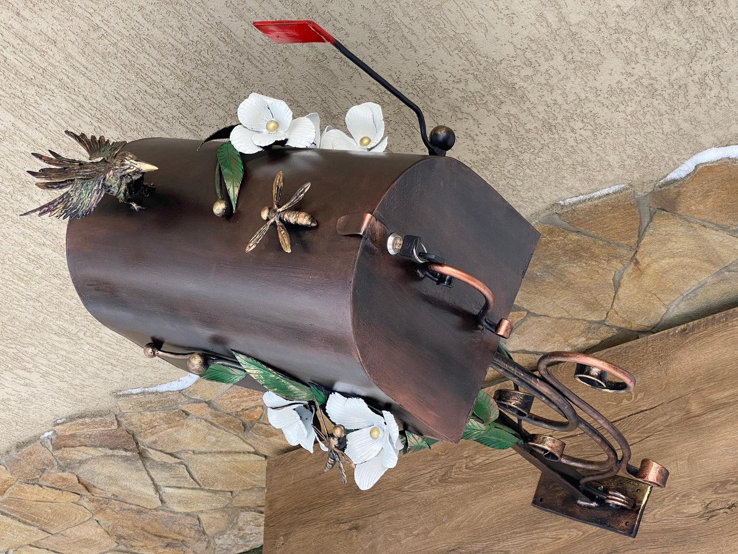Mailbox, wild life, mail box, iron flower, forest, new house gift, engagement, Christmas, Mothers Day, steel gift, steel anniversary,grandma