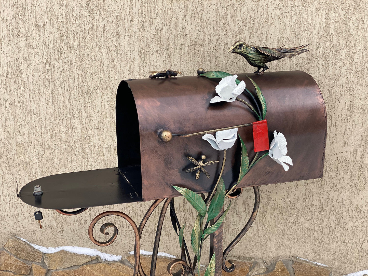 Mailbox, wild life, mail box, iron flower, forest, new house gift, engagement, Christmas, Mothers Day, steel gift, steel anniversary,grandma