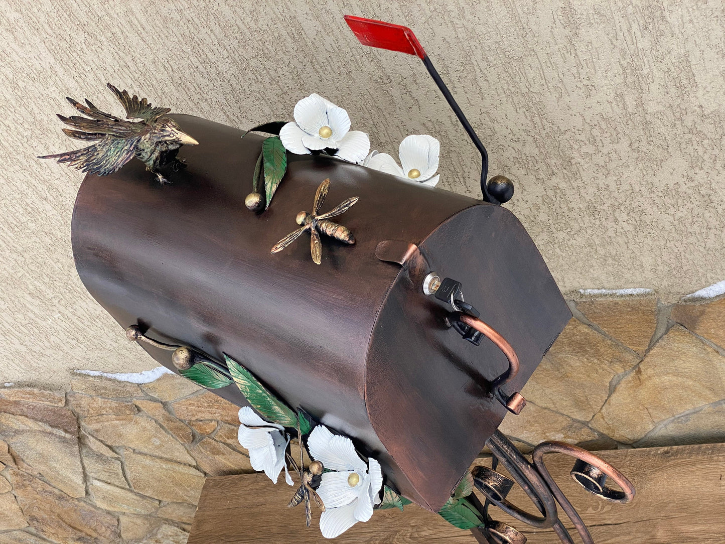 Mailbox, wild life, mail box, iron flower, forest, new house gift, engagement, Christmas, Mothers Day, steel gift, steel anniversary,grandma