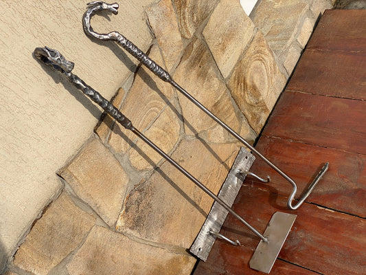 Stainless steel fire poker, fire poker, ash remover, hook, BBQ, firewood, dragon, fireplace tool, fire pit, BBQ, steel gift, grilling gift