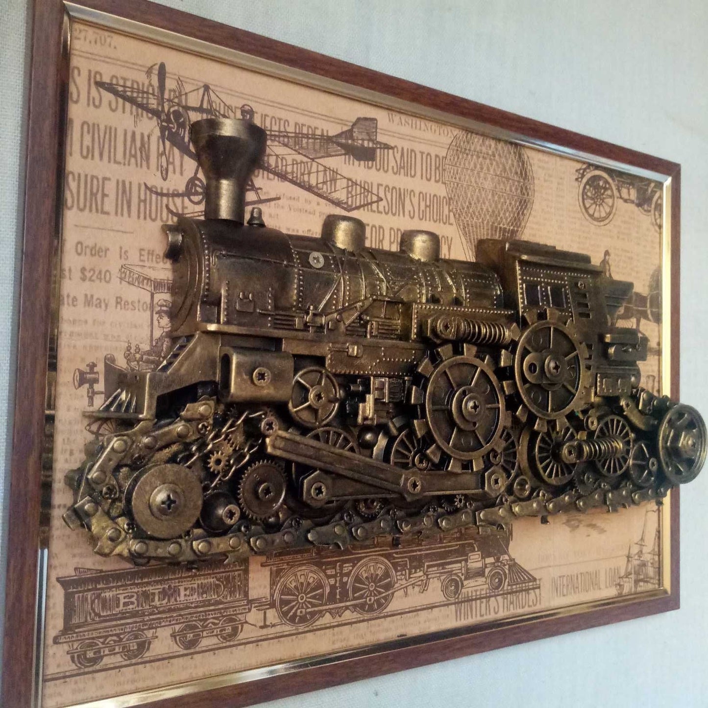Steampunk painting, steampunk train, railroad, railway, gears, train, steampunk, junk, recycled, steampunk art, steam punk, Christmas