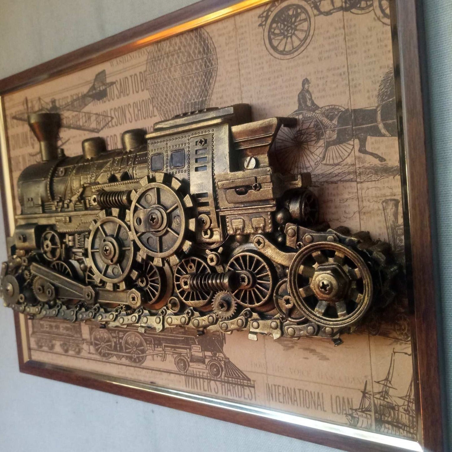 Steampunk painting, steampunk train, railroad, railway, gears, train, steampunk, junk, recycled, steampunk art, steam punk, Christmas